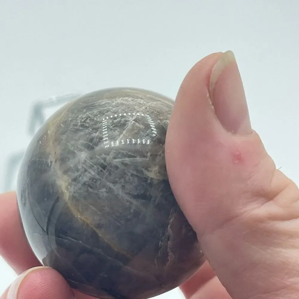 Black moonstone sphere flashy 1.76” small round crystal meditation